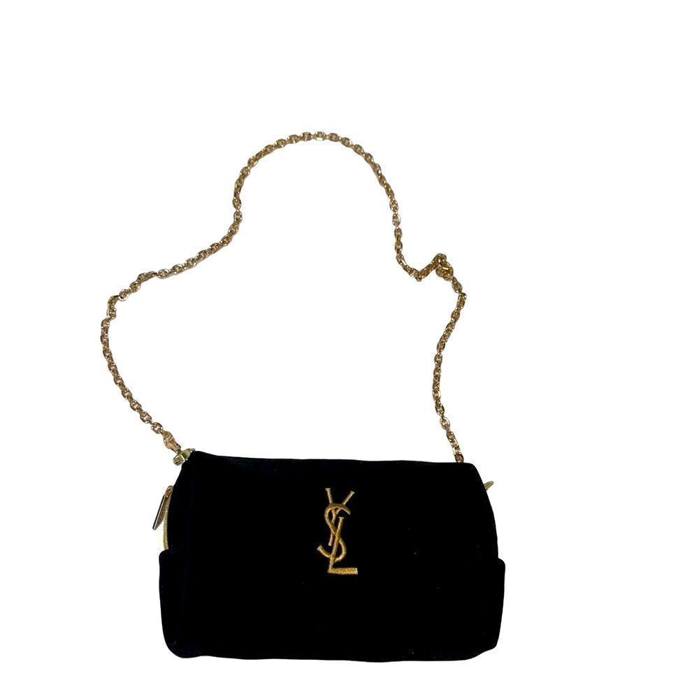 YSL makeup black velvet golden logo evening bag - Picture 3 of 8